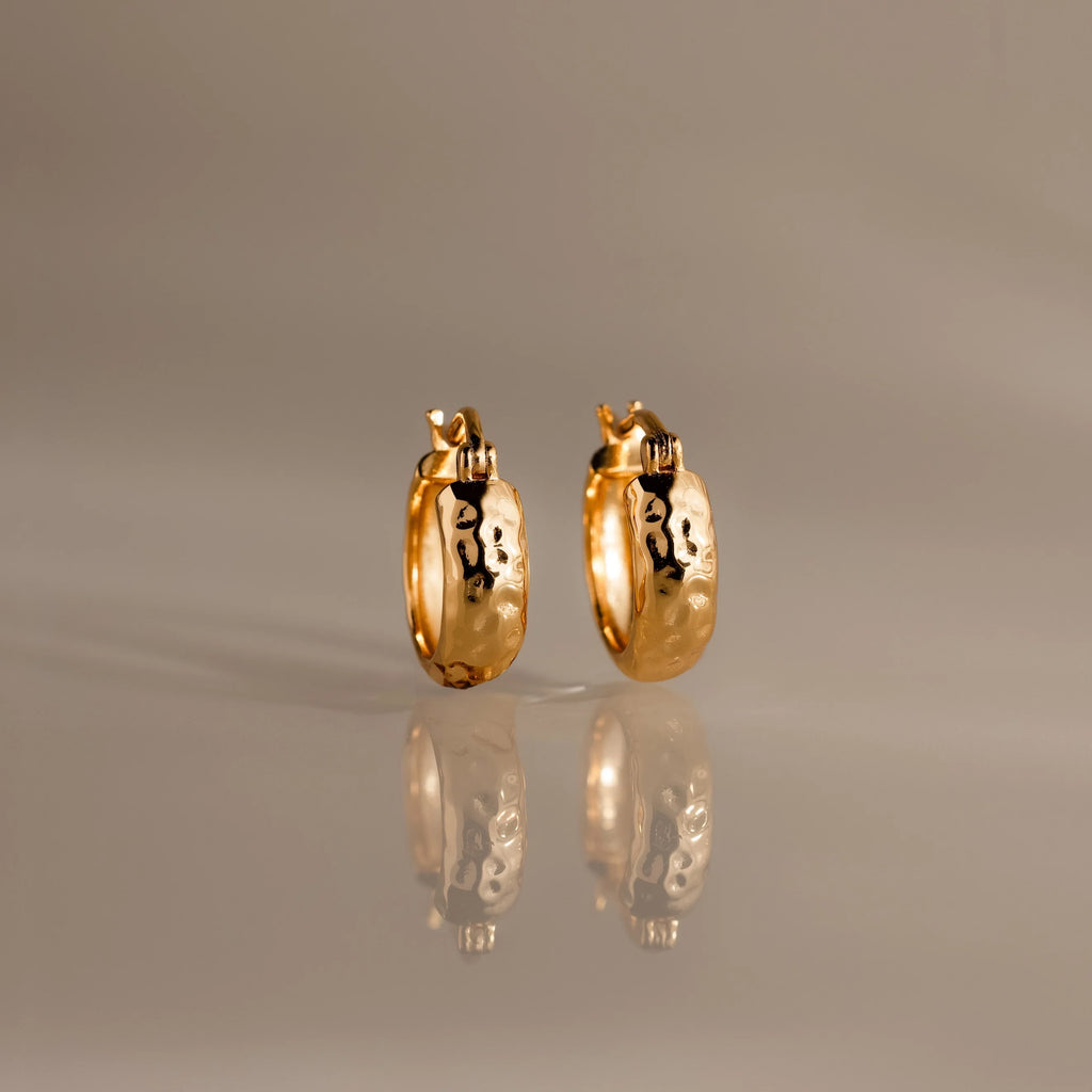 Bold Hammered Huggies Silver 18K Gold Plated