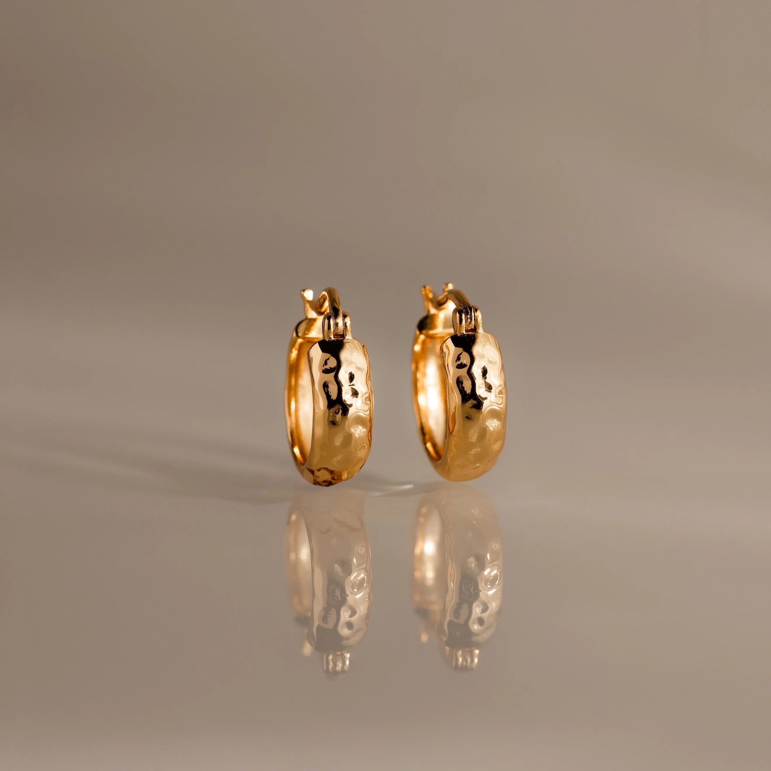 Bold Hammered Huggies Silver 18K Gold Plated