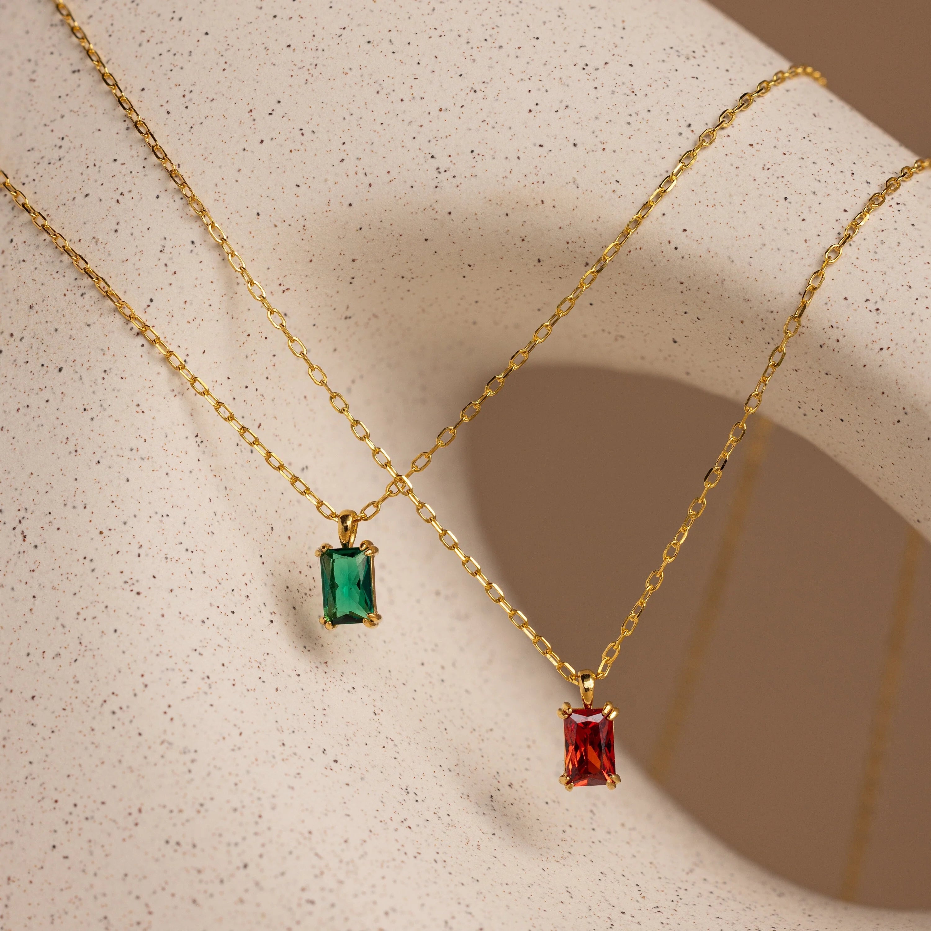 Emerald Cut Birthstone Necklace Silver 18K Gold Plated