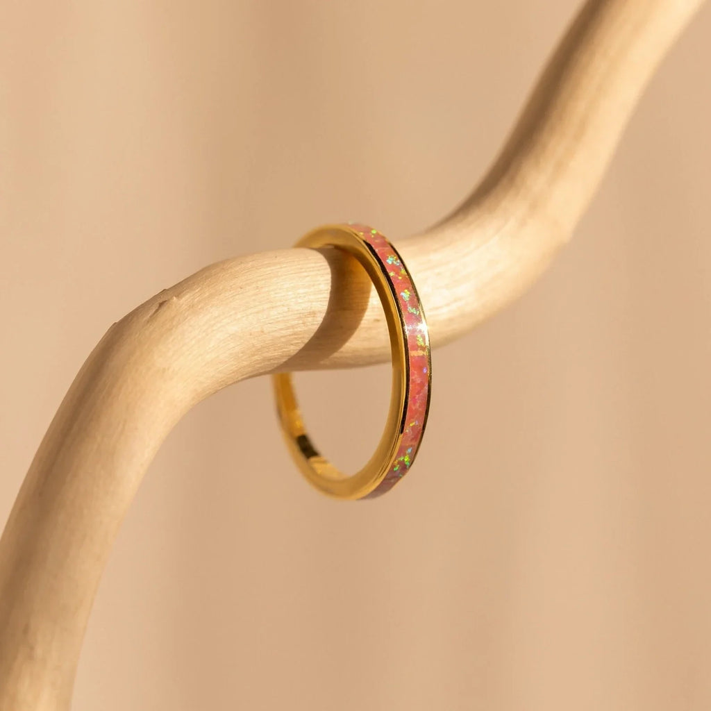 Opal Inlay Rings Set Silver 18K Gold Plated