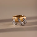 Diamond Mixed Metal Link Ring Silver 18K Gold Plated