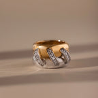 Diamond Mixed Metal Link Ring Silver 18K Gold Plated