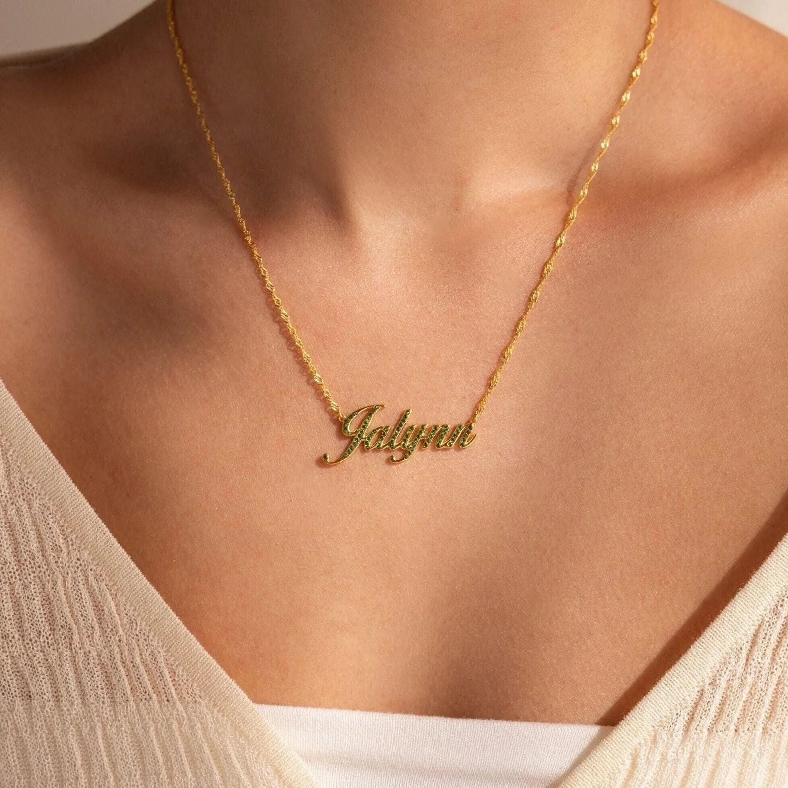 Elegant Birthstone Name Necklace Silver 18K Gold Plated