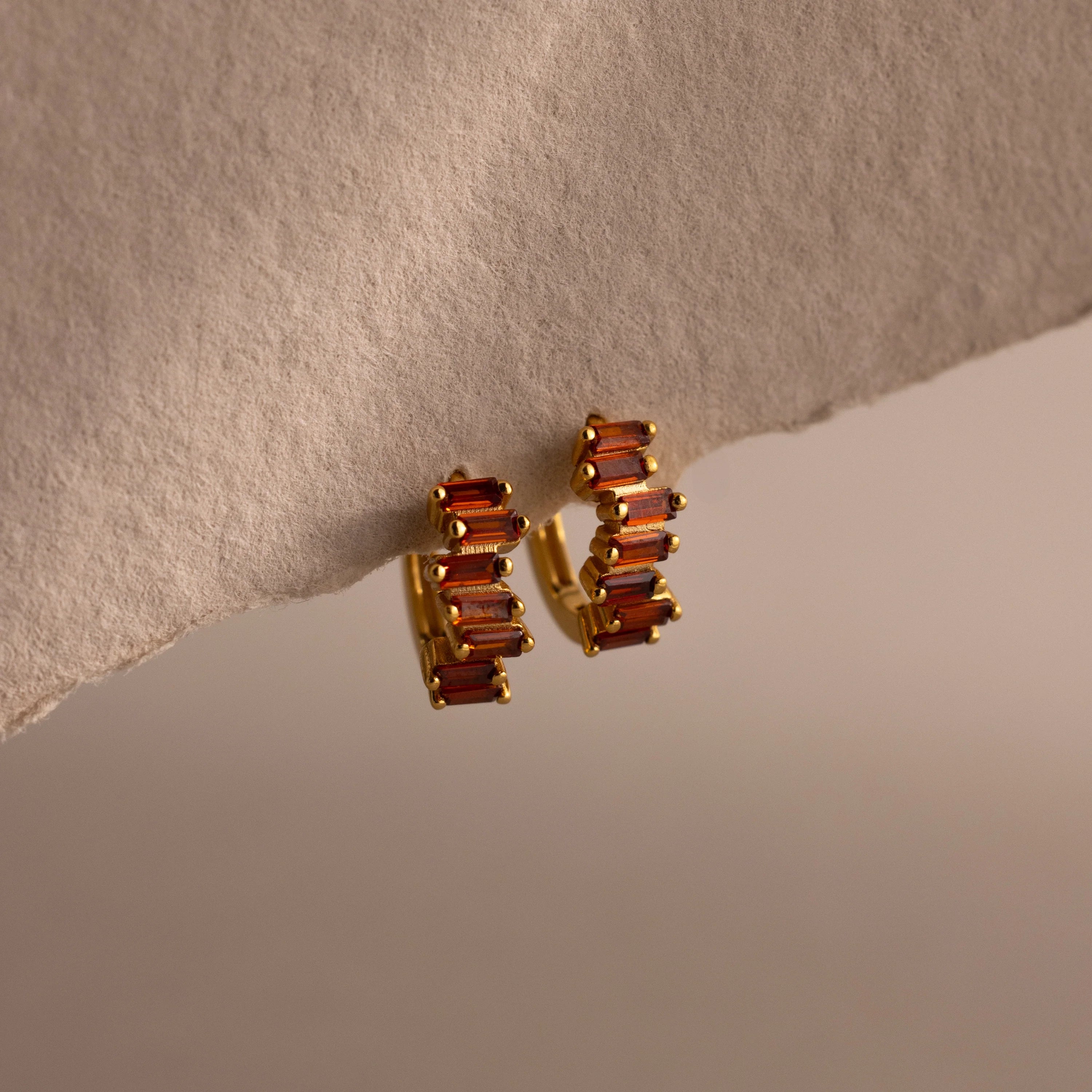 Staggered Baguette Birthstone Huggies Silver 18K Gold Plated