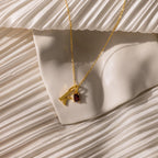 Initial Birthstone Charm Necklace Silver 18K Gold Plated
