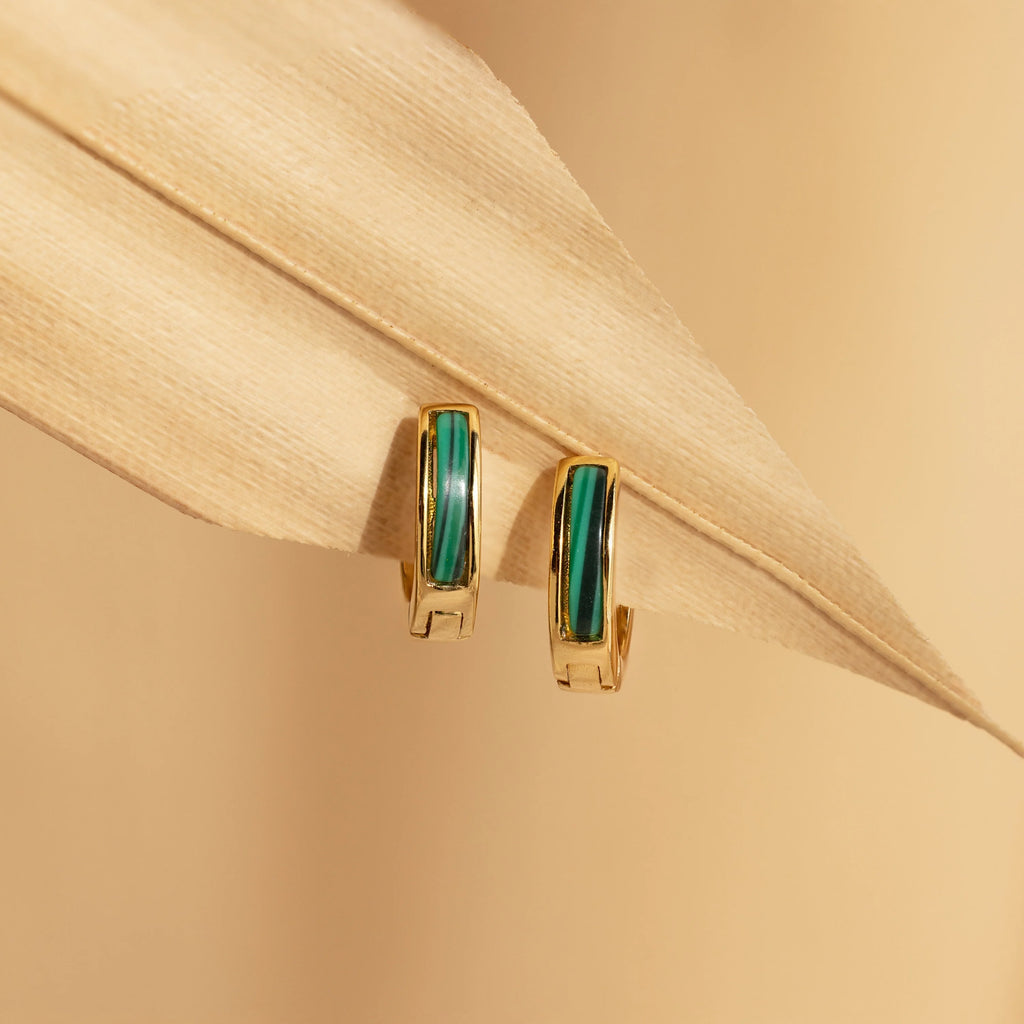 Malachite Inlay Huggies Silver 18K Gold Plated
