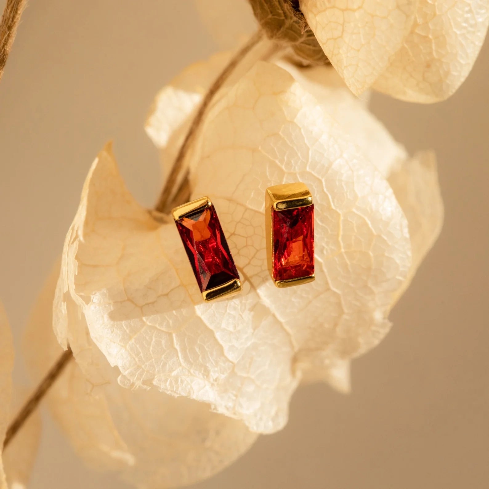 Baguette Birthstone Studs Silver 18K Gold Plated