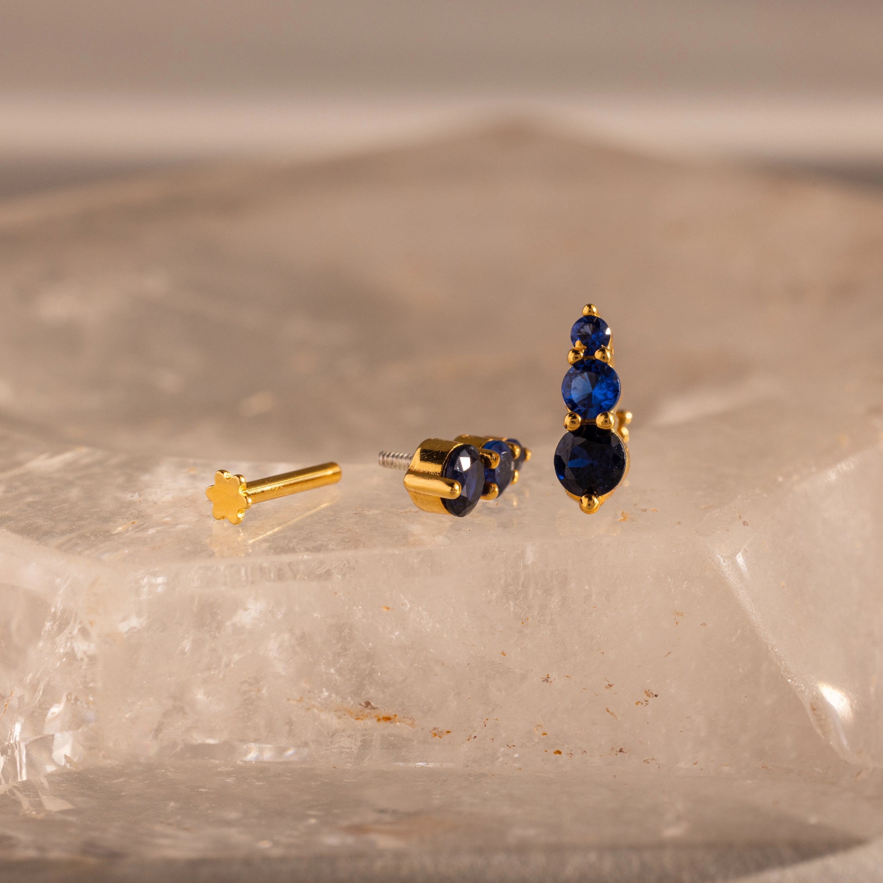 Sapphire Ombre Flatback Studs Silver 18K Gold Plated