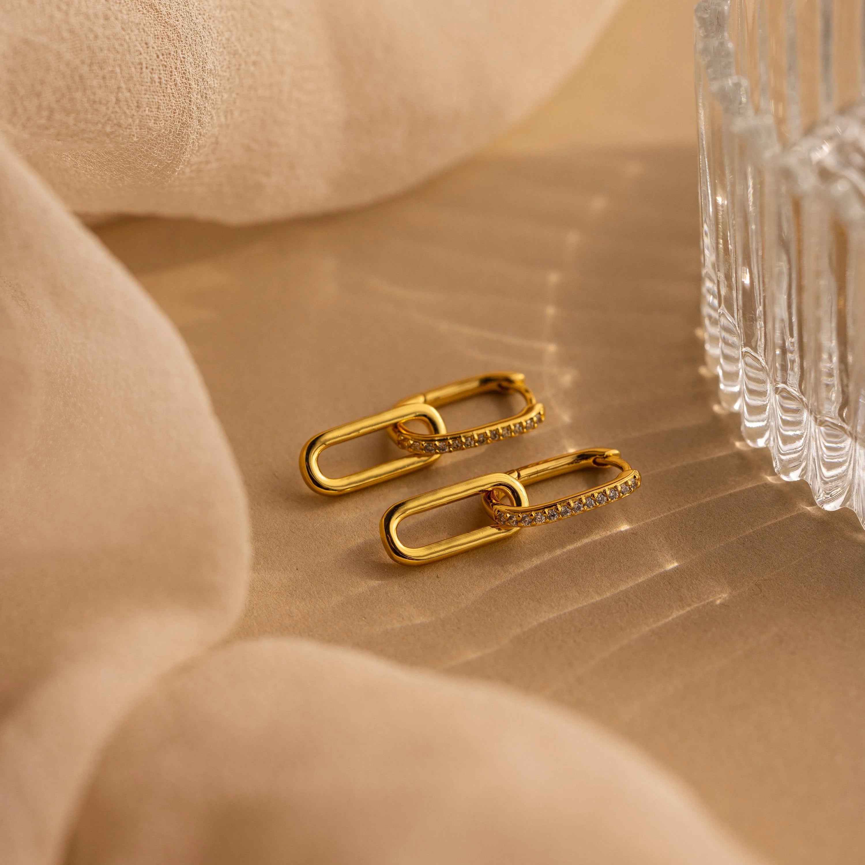 Pave Link Drop Earrings Silver 18K Gold Plated