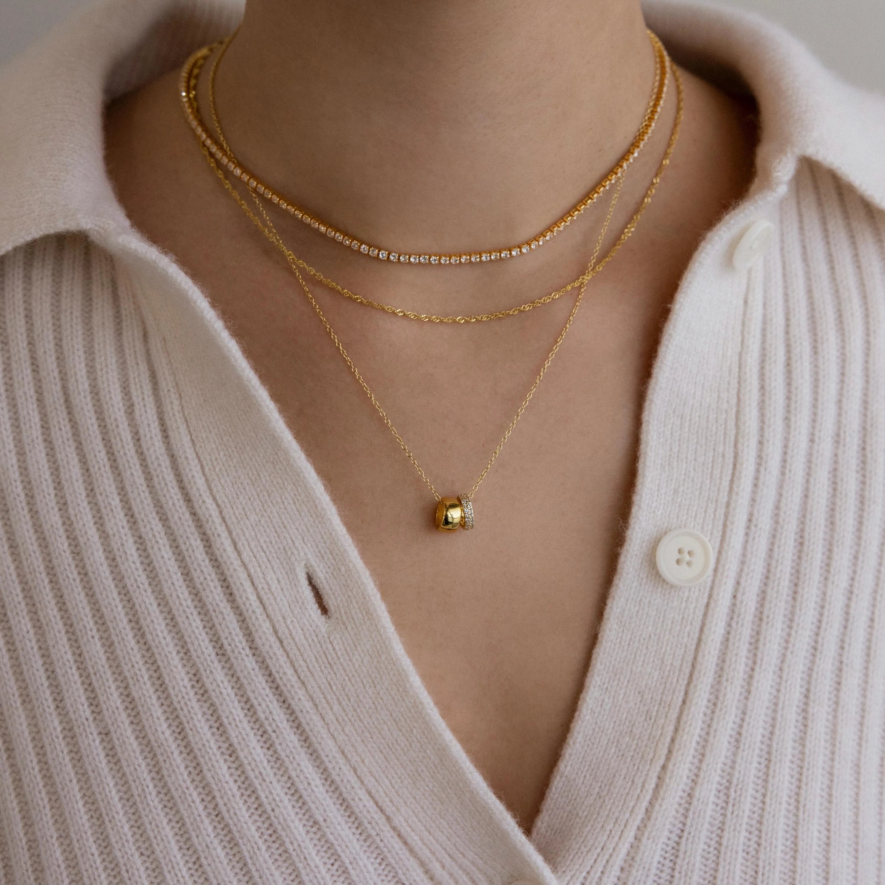 Pave Duo Circle Necklace Silver 18K Gold Plated