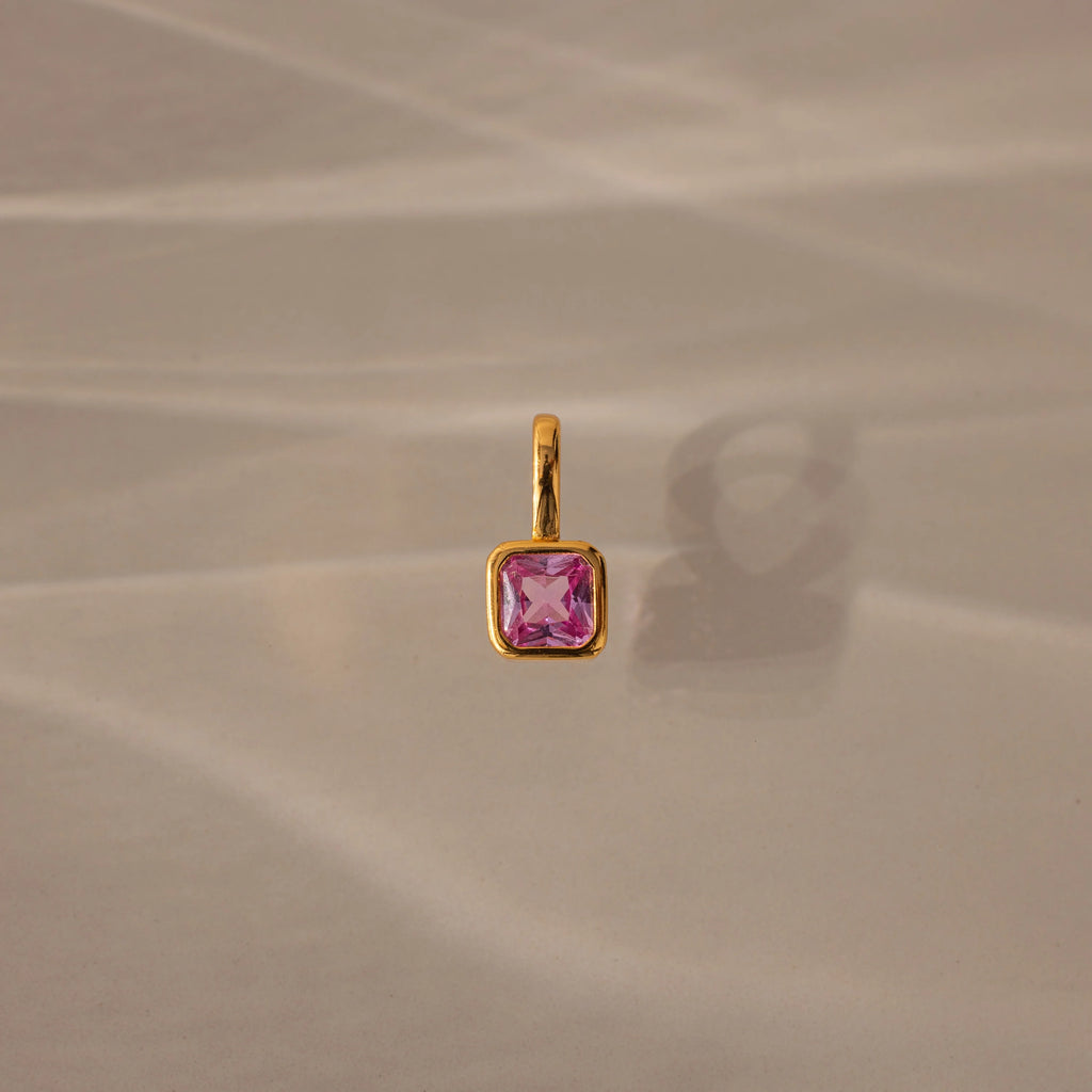 Square Bezel Birthstone Charm Silver 18K Gold Plated