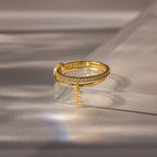 Birthstone Initial Linked Ring Set Silver 18K Gold Plated