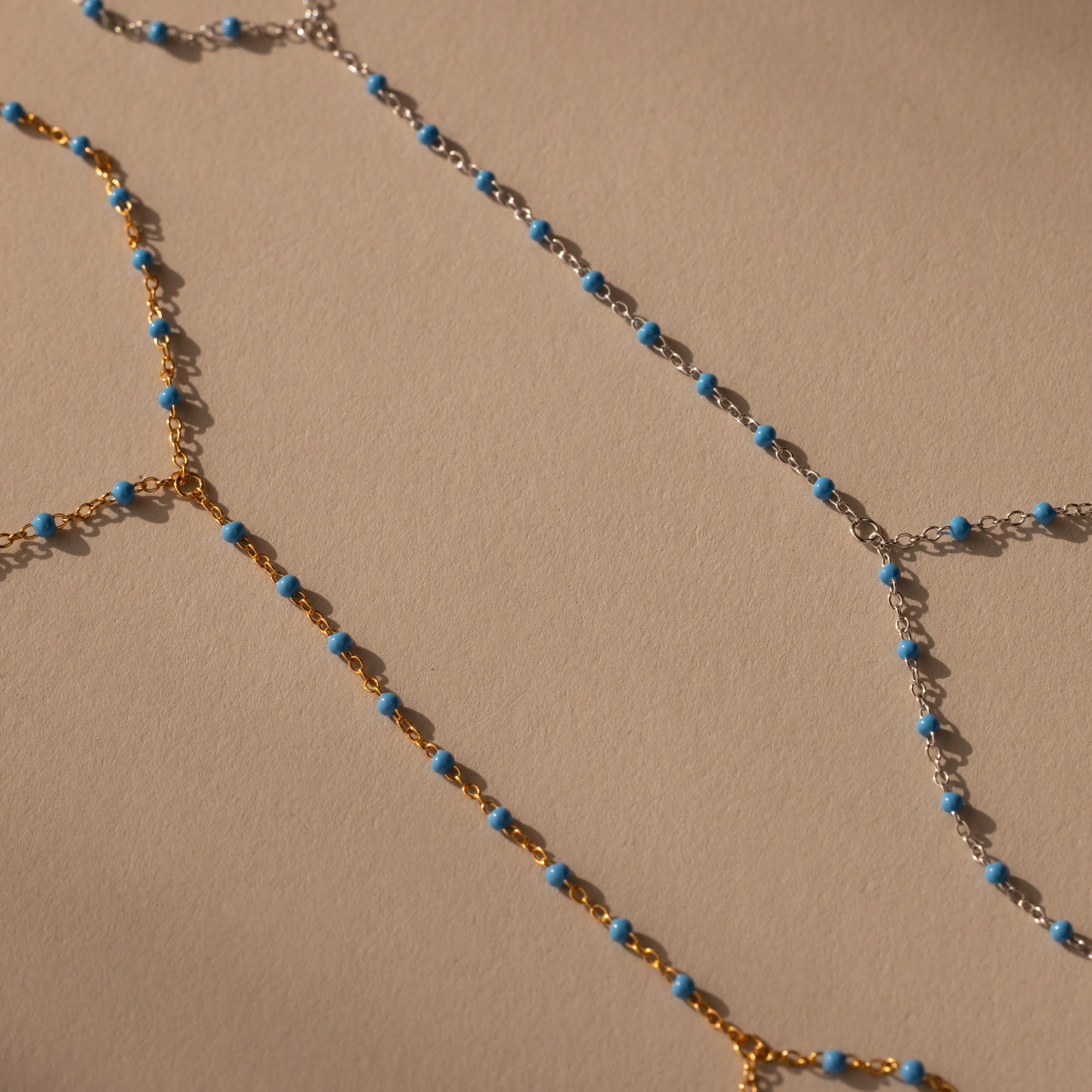 Turquoise Ocean Beaded Hand Chain Bracelet Silver 18K Gold Plated