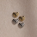 Enamel Covered Checkered Heart Studs Silver 18K Gold Plated