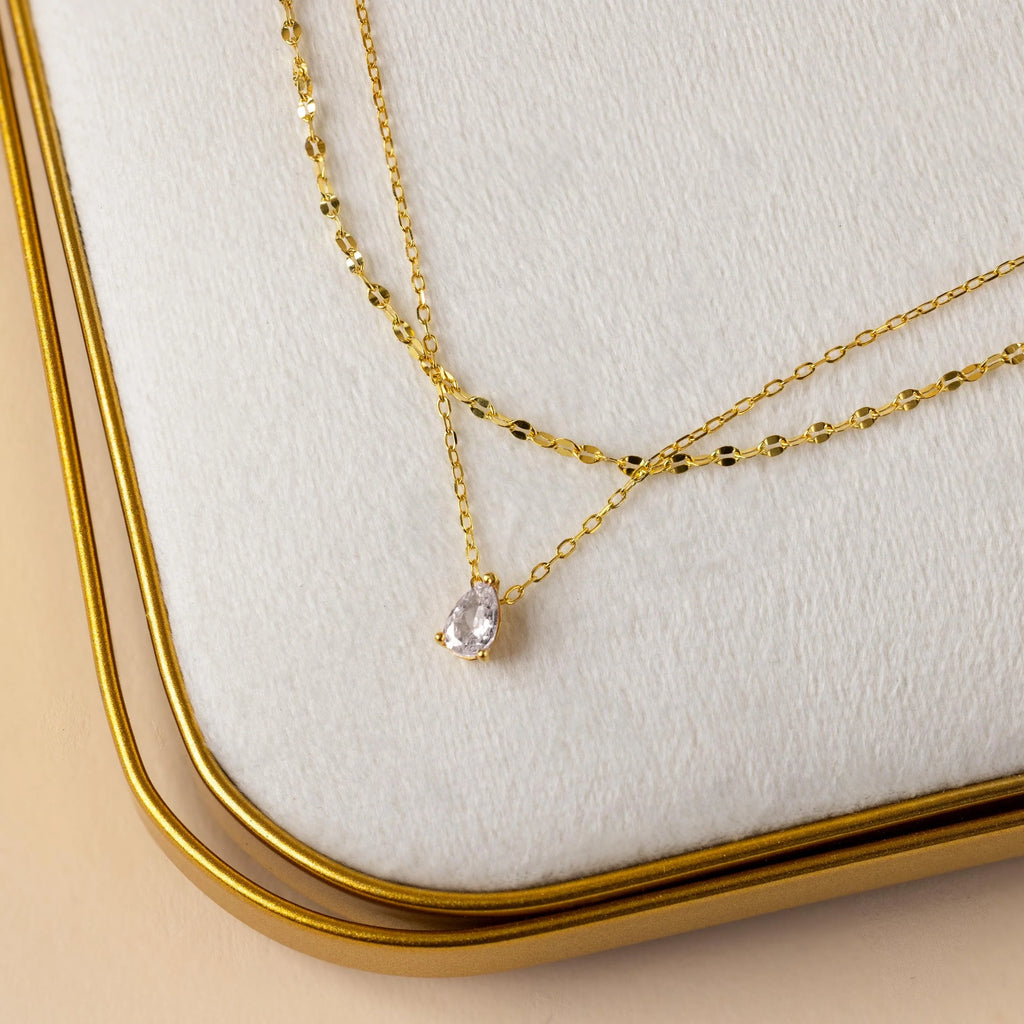 Pear-Cut Duo Layered Necklace Silver 18K Gold Plated