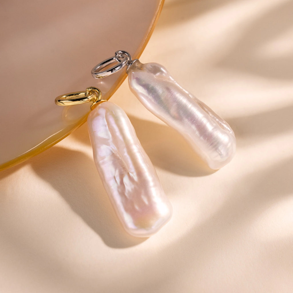 Long Baroque Pearl Charm Silver 18K Gold Plated