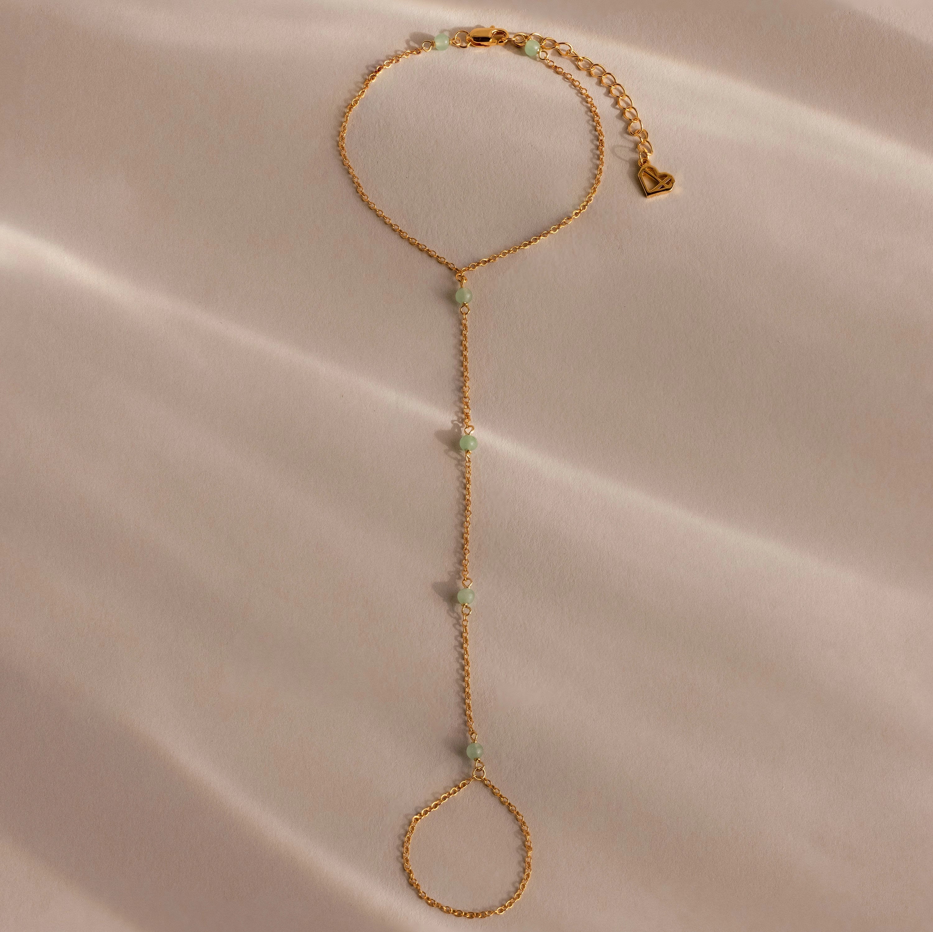 Jade Hand Chain Bracelet Silver 18K Gold Plated