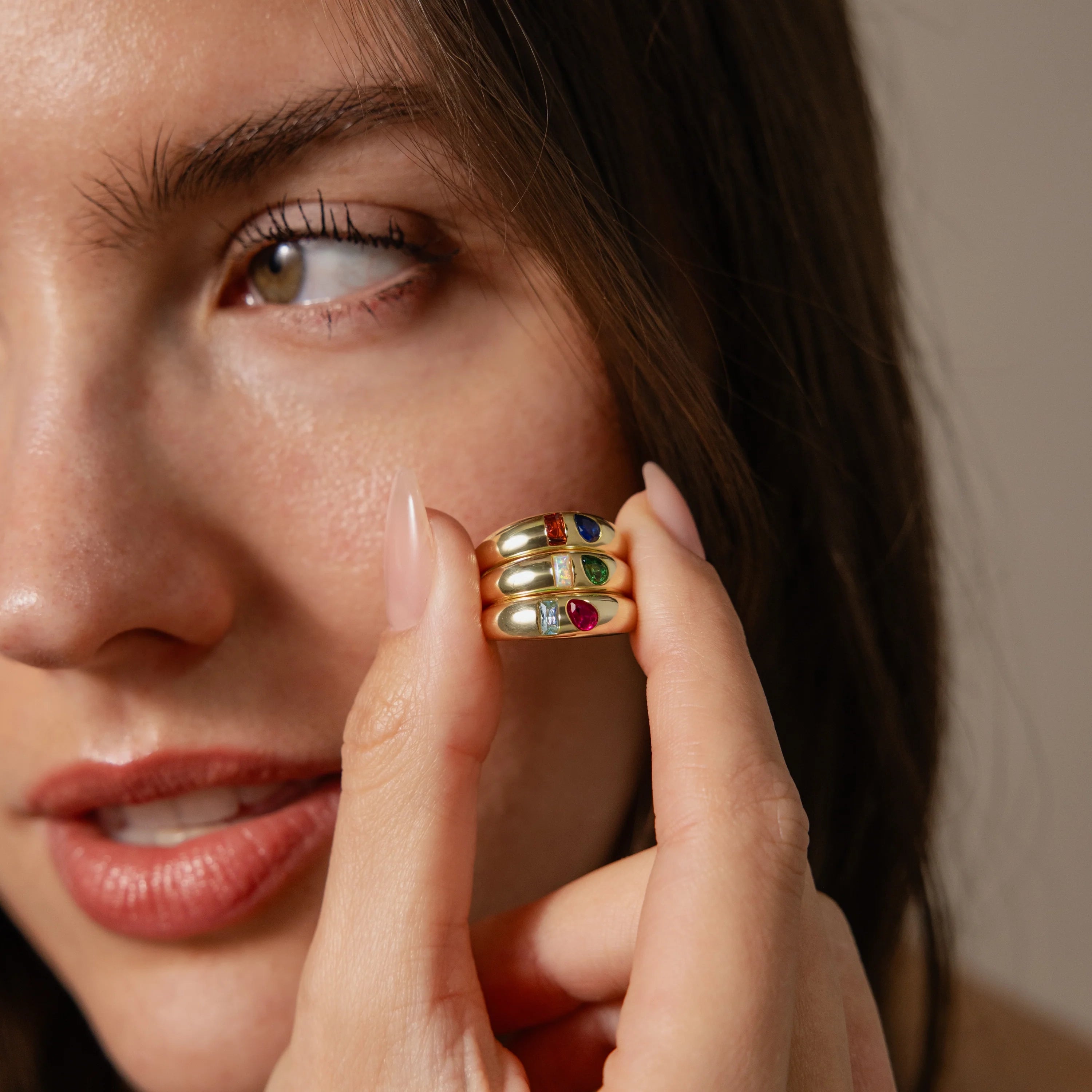 Toi et Moi Pear-Baguette Cut Dome Ring Silver 18K Gold Plated