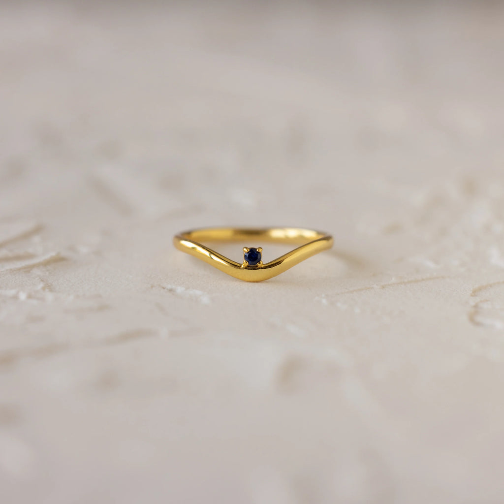 Sapphire Curved Band Ring Silver 18K Gold Plated