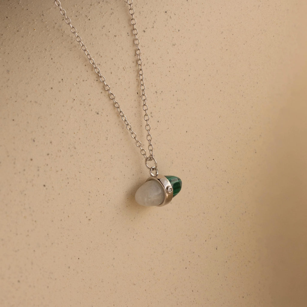 Malachite & Moonstone Necklace Silver 18K Gold Plated