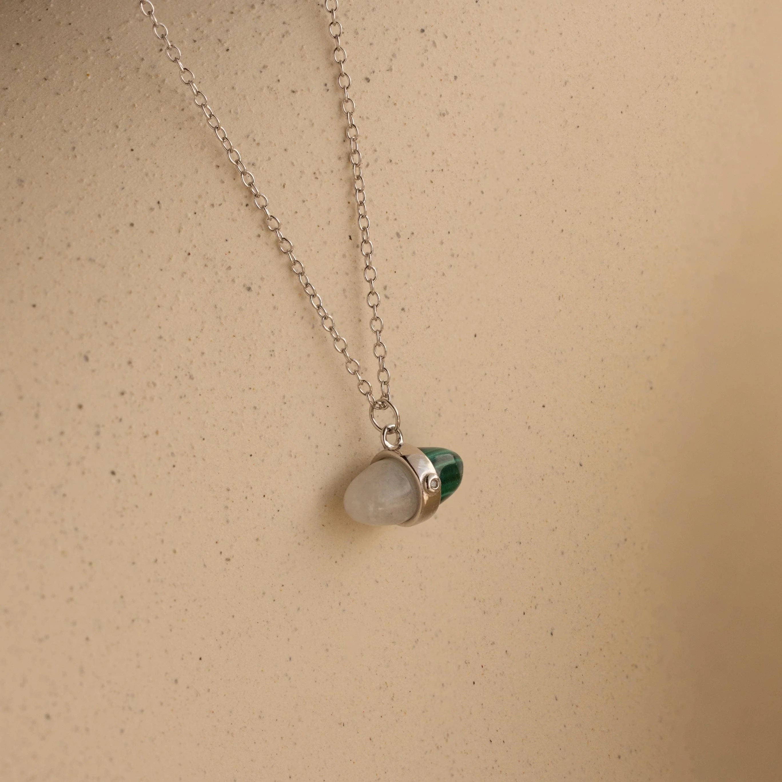 Malachite & Moonstone Necklace Silver 18K Gold Plated