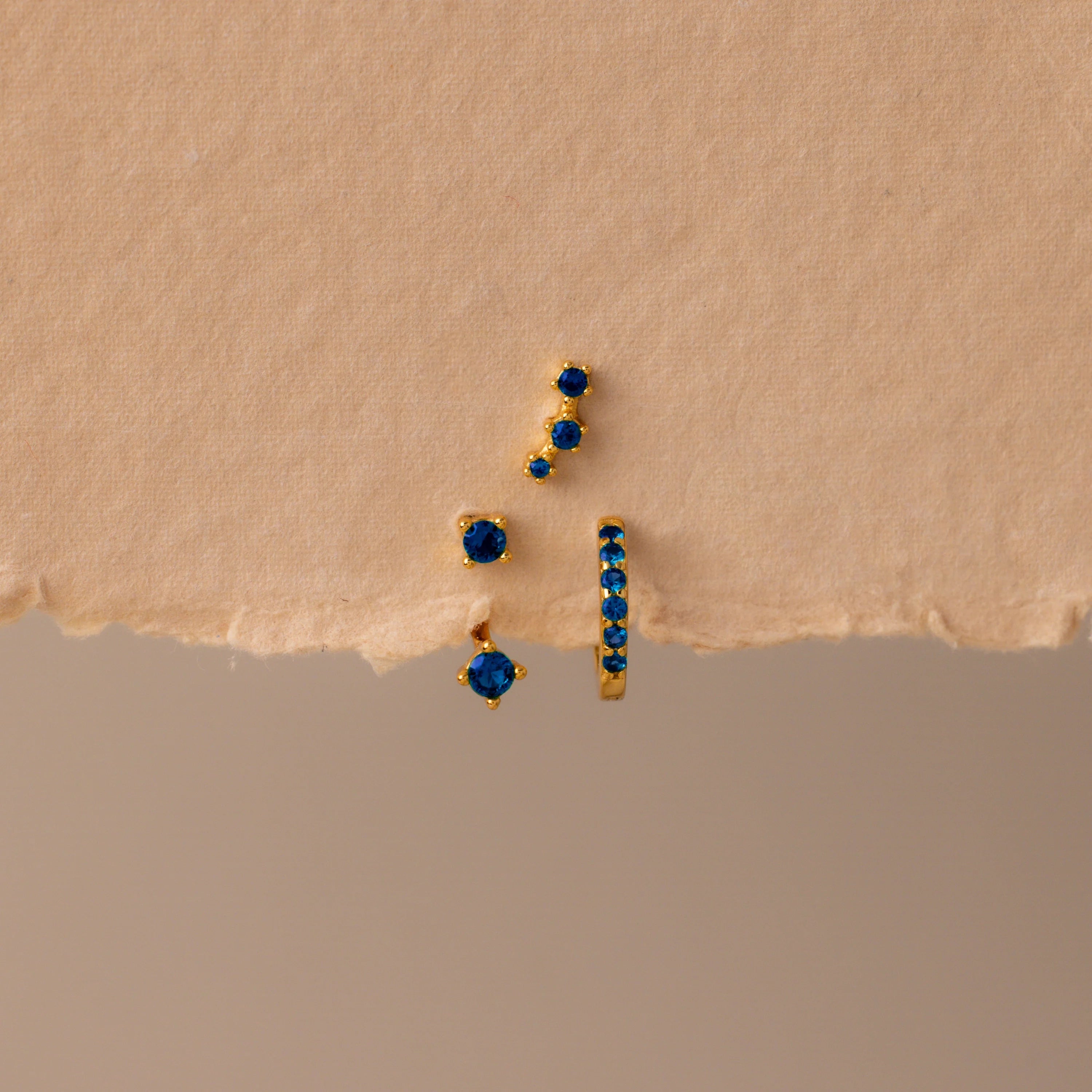 Birthstone Earring Trio Set Silver 18K Gold Plated