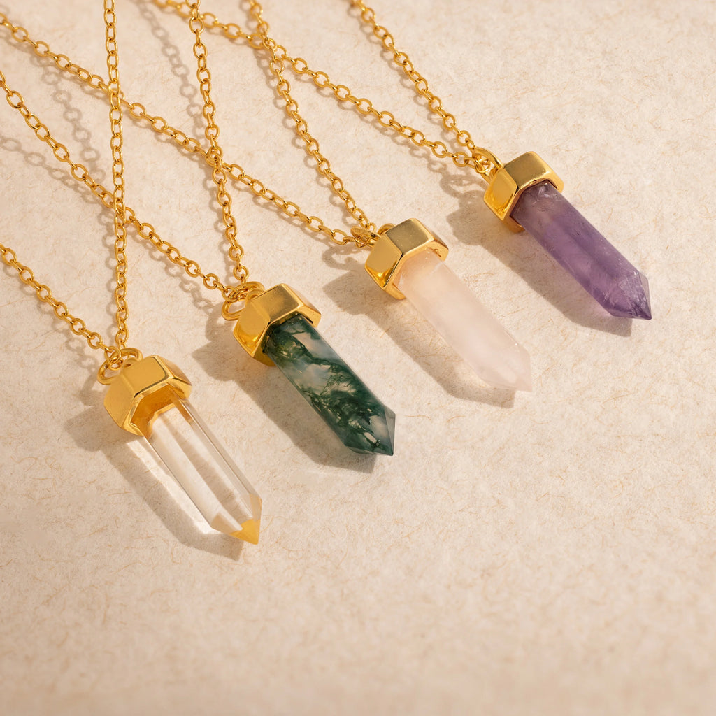 Amethyst Quartz Necklace Silver 18K Gold Plated