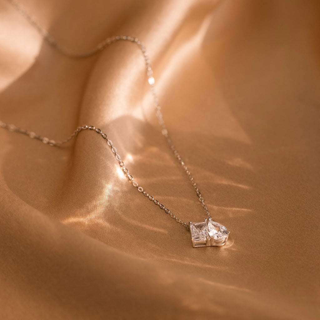 Toi et Moi Diamond Necklace Silver 18K Gold Plated
