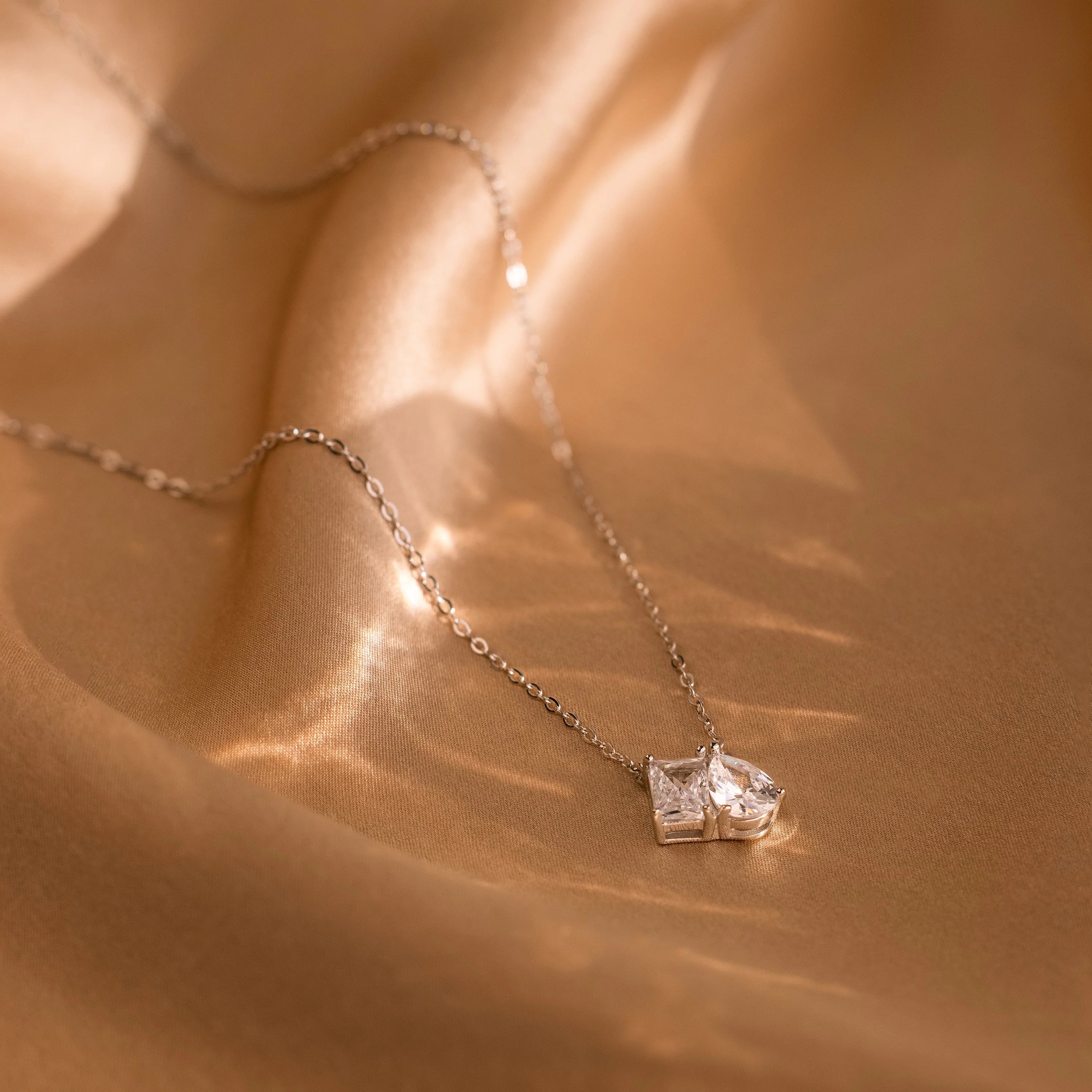 Toi et Moi Diamond Necklace Silver 18K Gold Plated