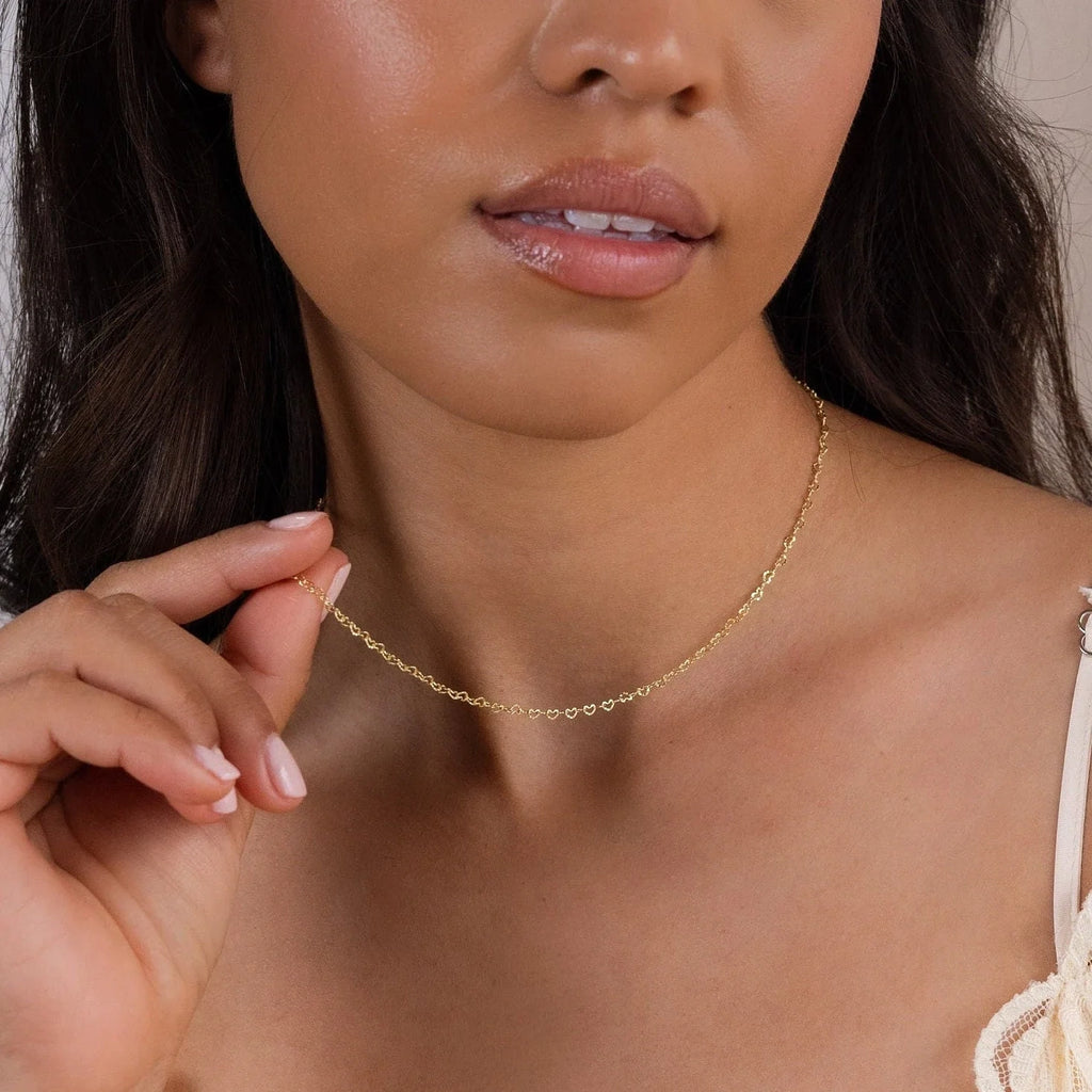Heart Link Chain Necklace Silver 18K Gold Plated
