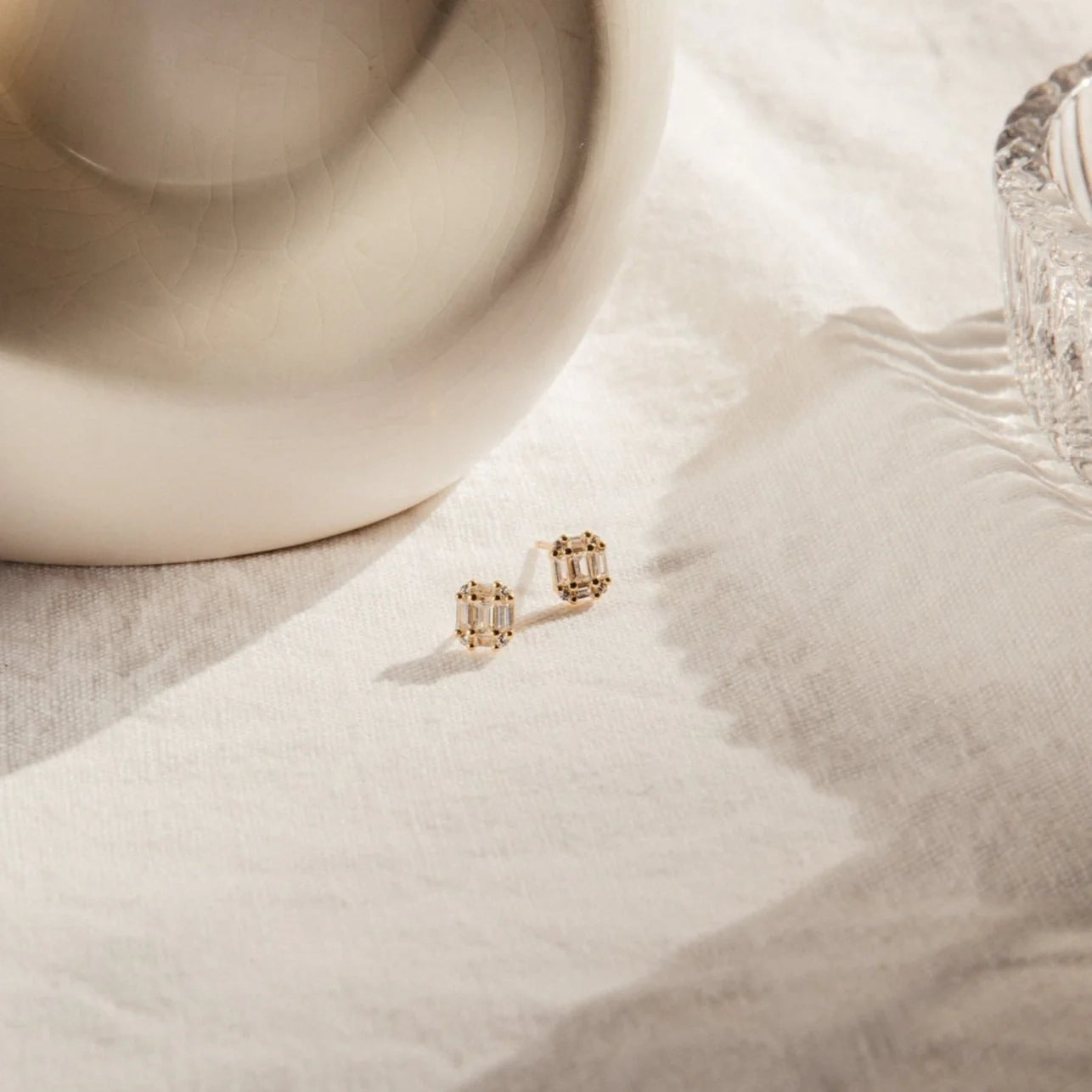 Diamond Stud Earrings Silver 18K Gold Plated