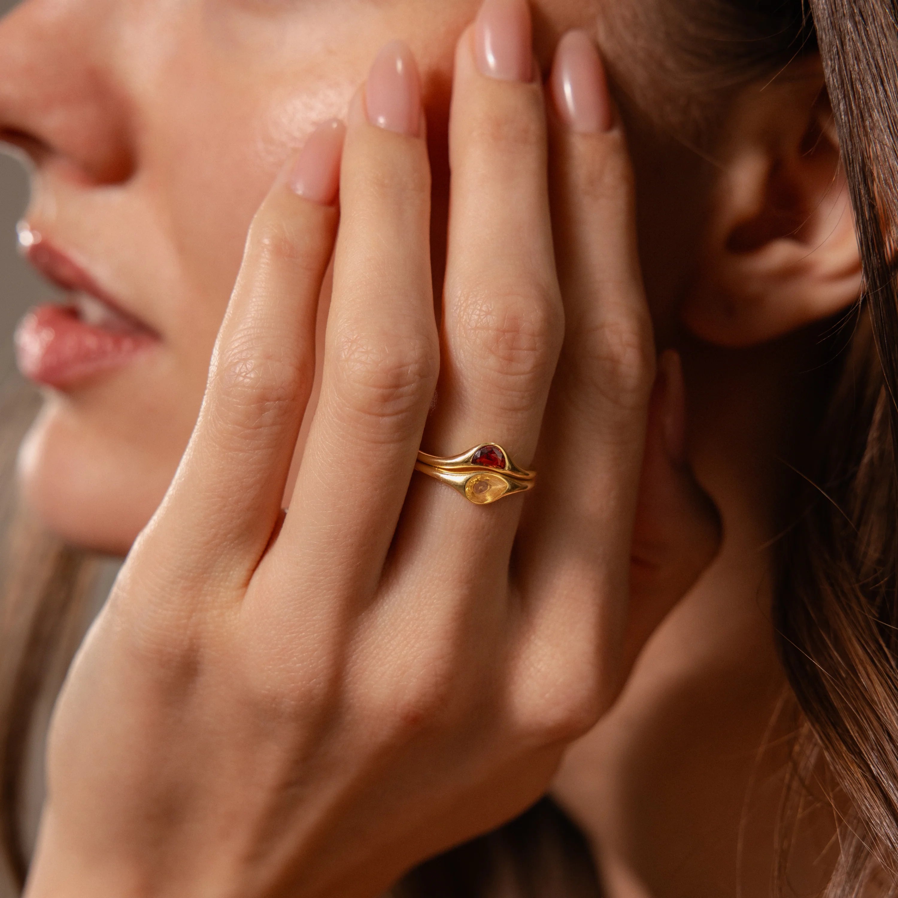 Sculpted Toi et Moi Ring Set Silver 18K Gold Plated