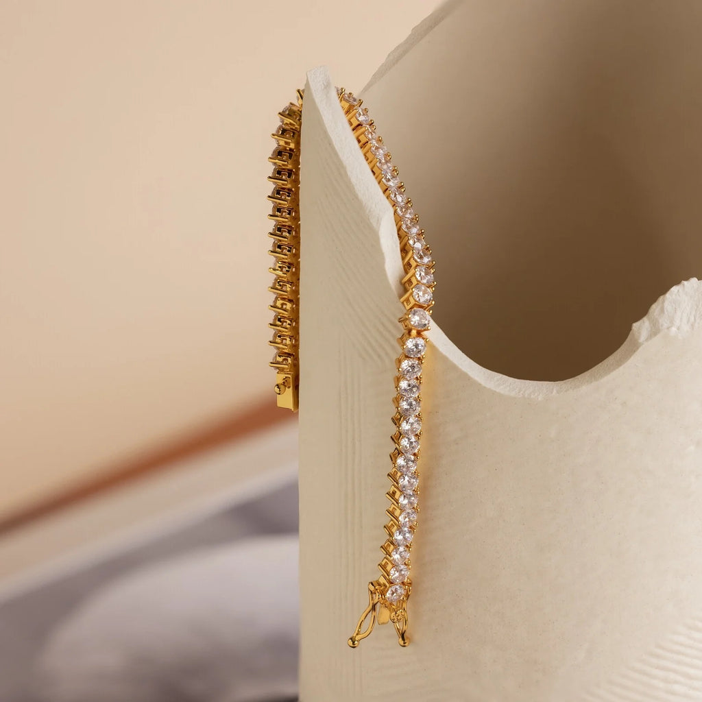 Diamonds Tennis Bracelet Silver 18K Gold Plated