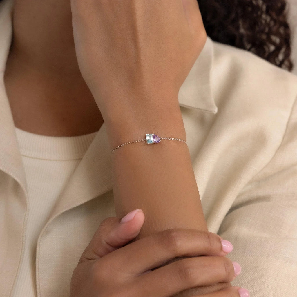 Toi et Moi Birthstone Bracelet Silver 18K Gold Plated