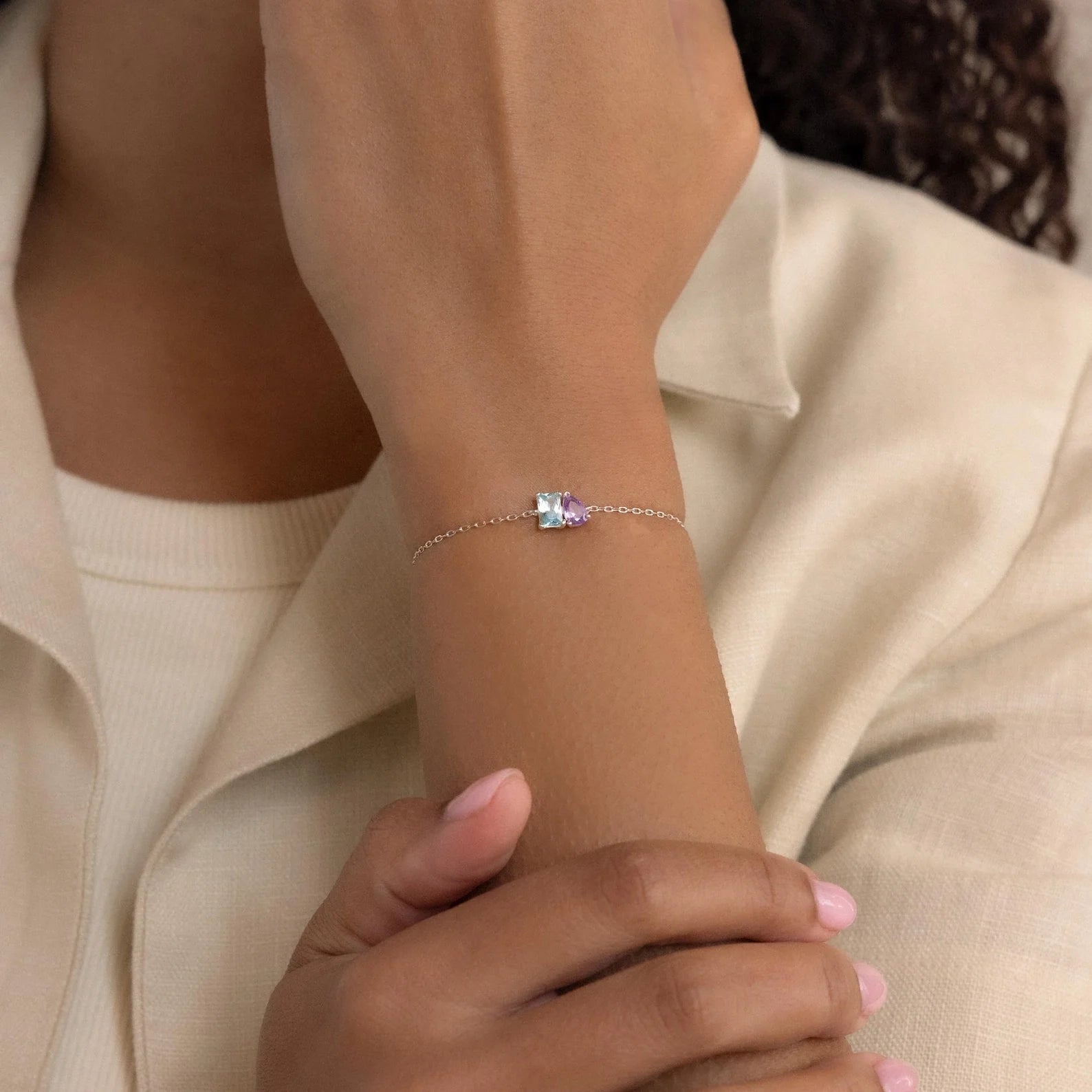 Toi et Moi Birthstone Bracelet Silver 18K Gold Plated