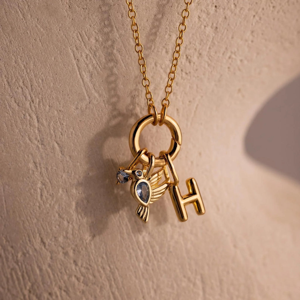 Diamond Hummingbird Charm Silver 18K Gold Plated