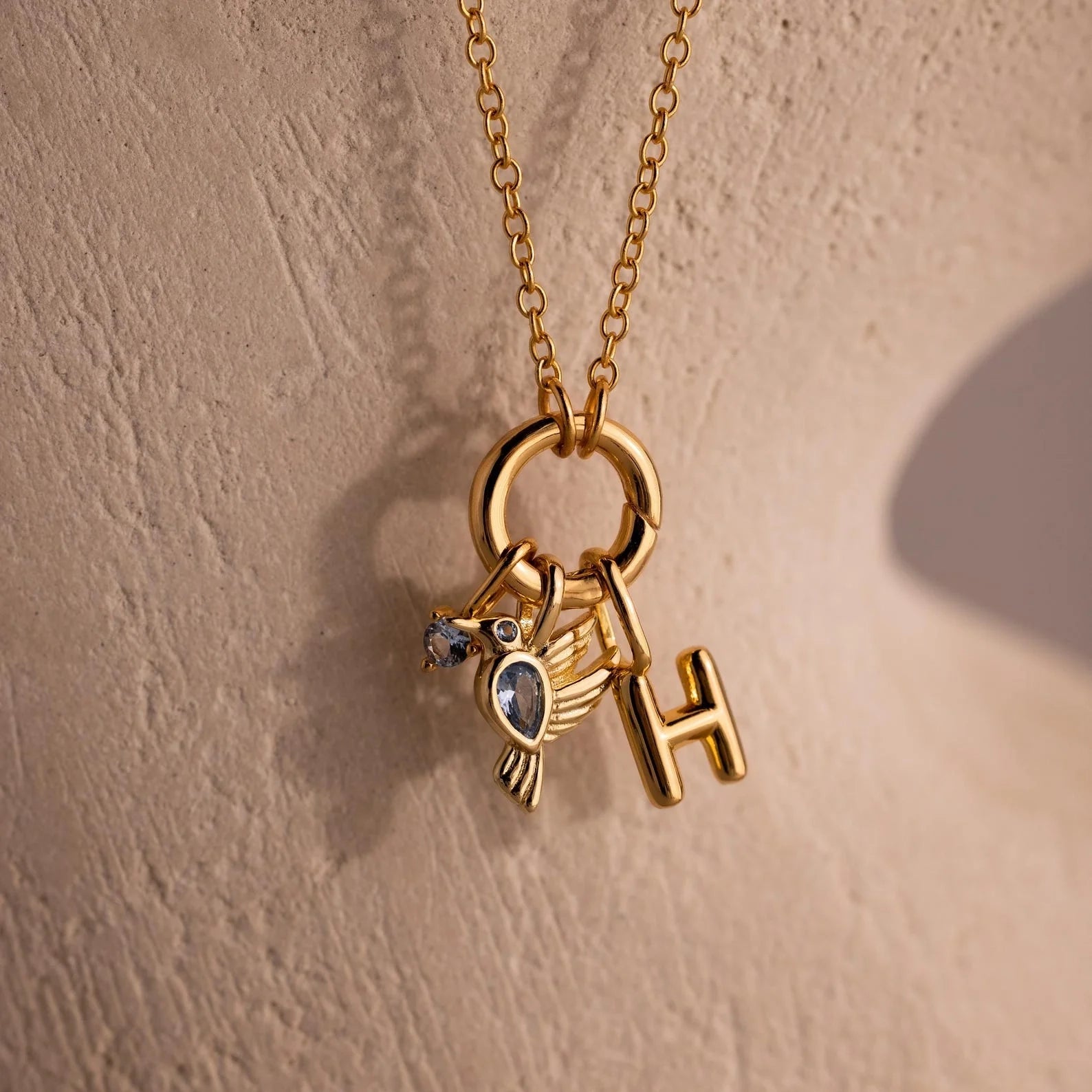 Diamond Hummingbird Charm Silver 18K Gold Plated