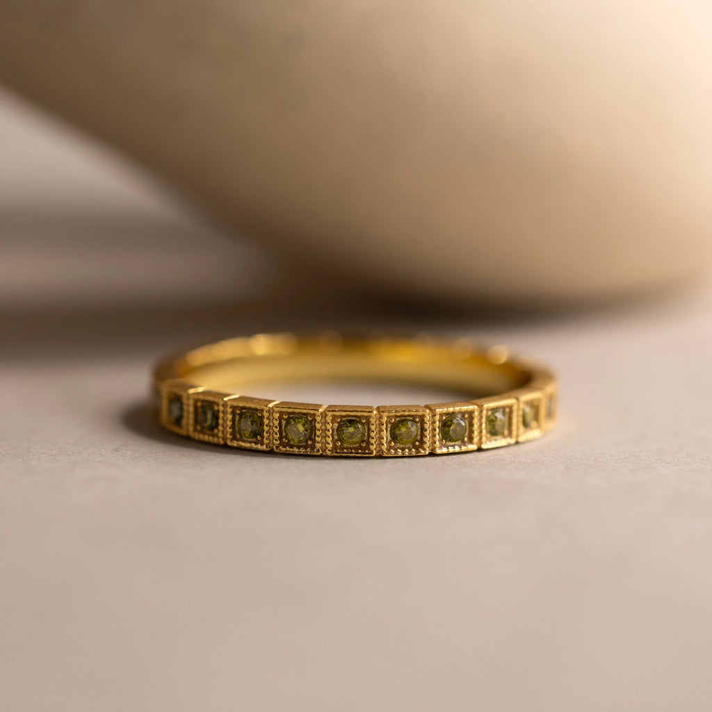 Art Deco Birthstone Eternity Ring Silver 18K Gold Plated