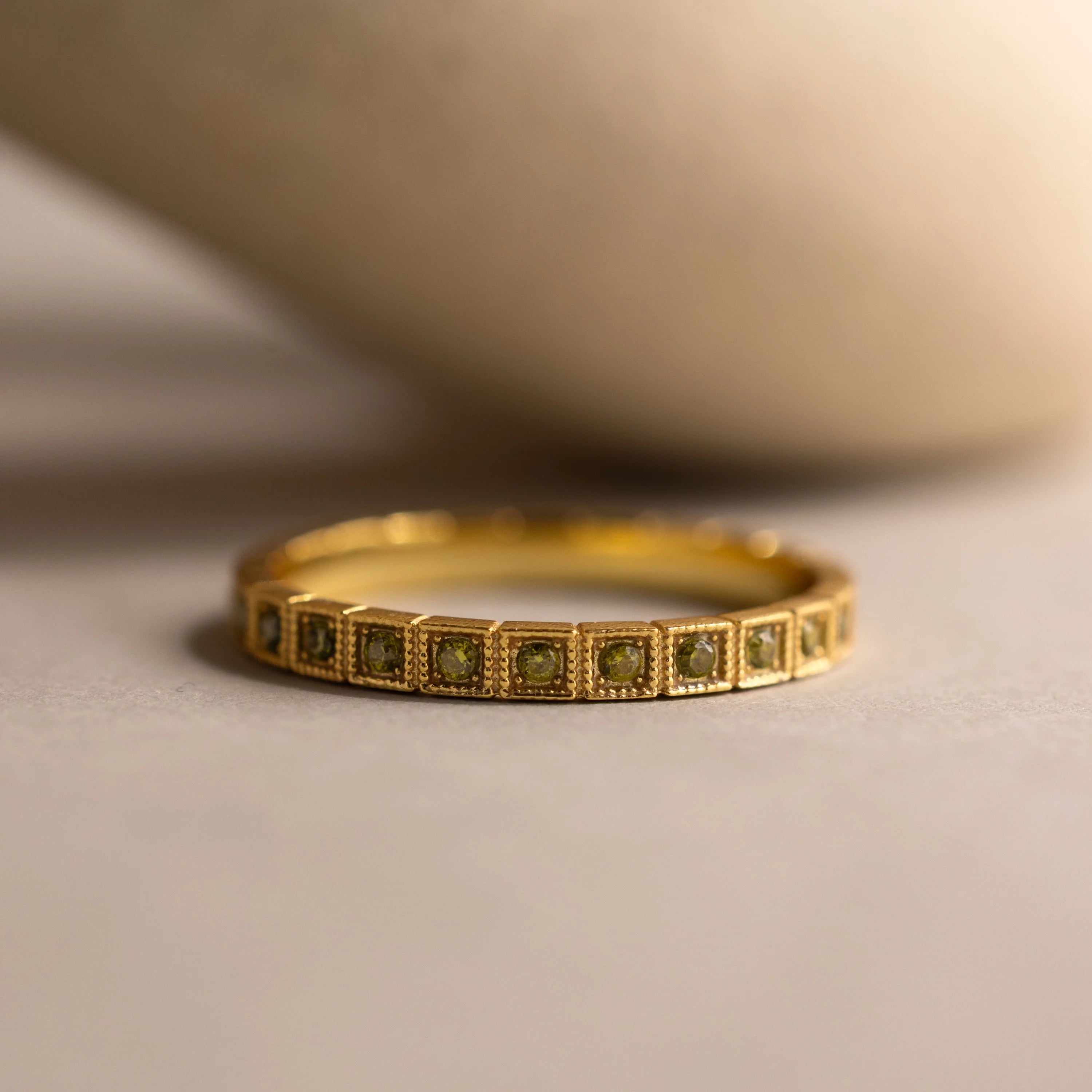 Art Deco Birthstone Eternity Ring Silver 18K Gold Plated