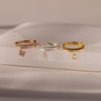 Initial Ruby Linked Ring Set Silver 18K Gold Plated