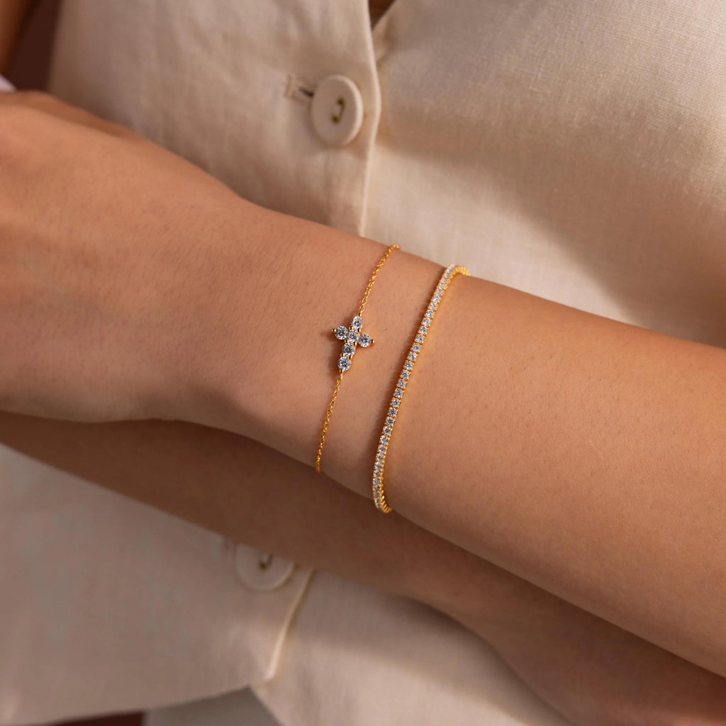 Diamond Cross Bracelet Silver 18K Gold Plated
