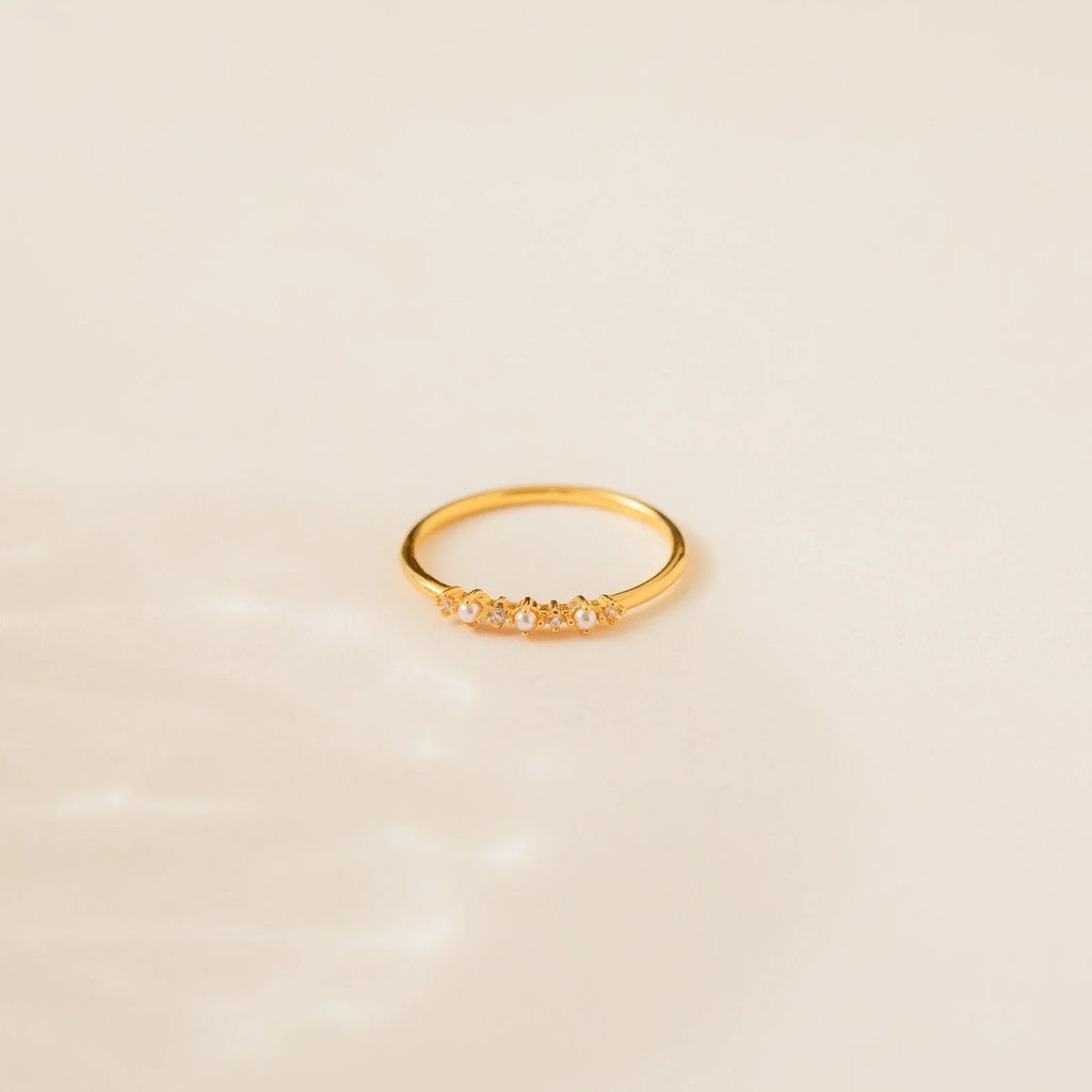 Gold Pearl Diamond Stacking Ring