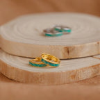 Green Opal Inlay Huggies  Silver 18K Gold Plated