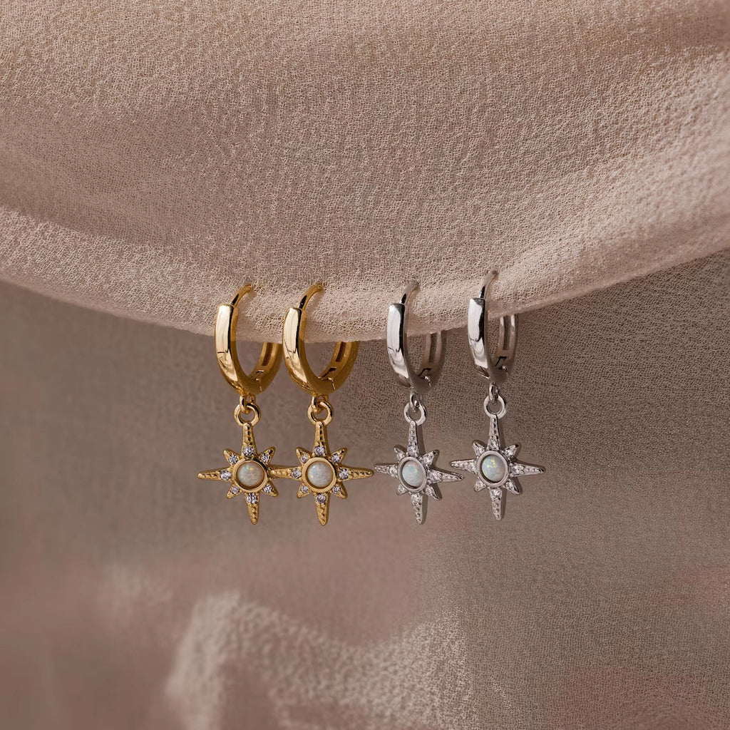 Opal Starburst Charm Huggies Silver 18K Gold Plated
