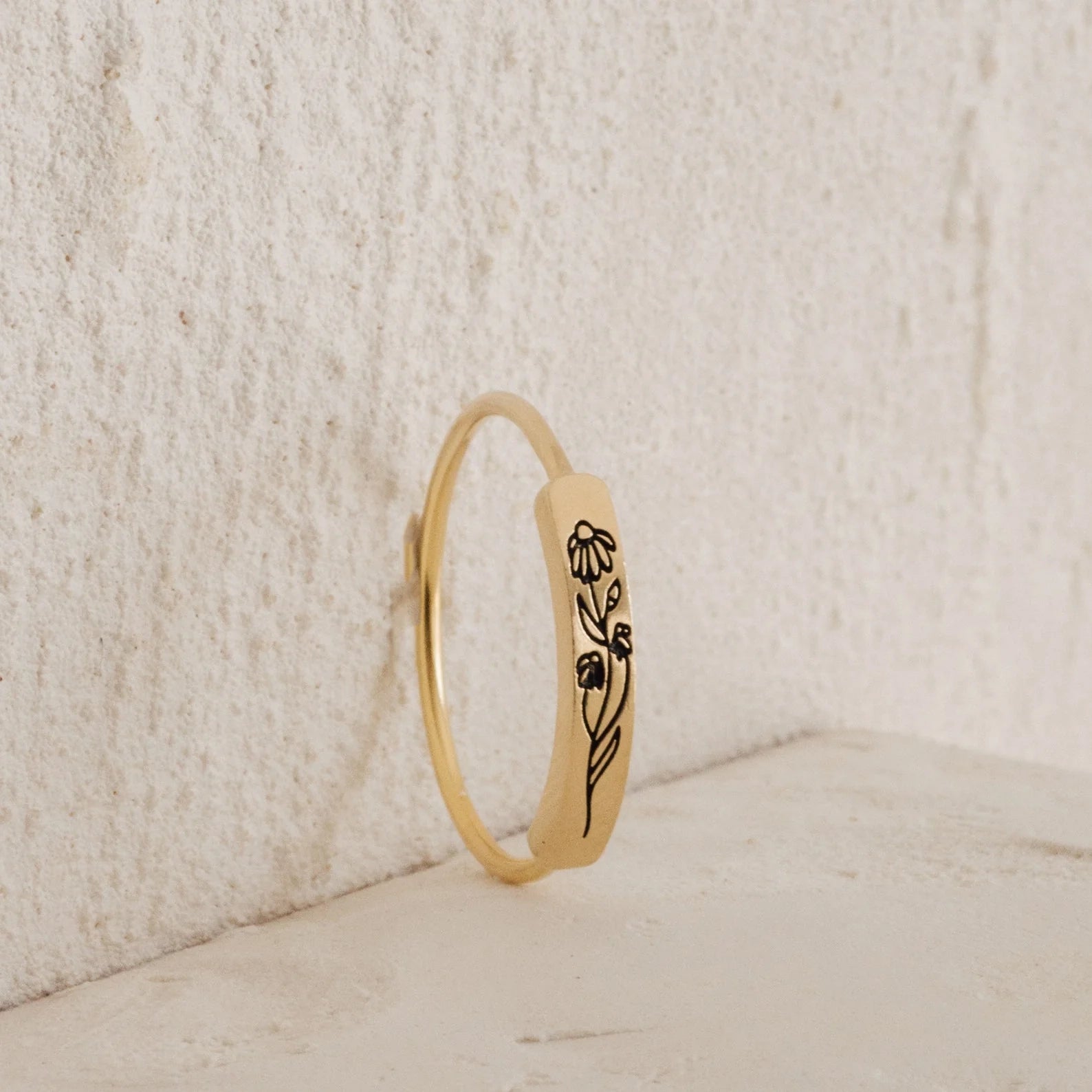 Birth Flower Bar Ring Silver 18K Gold Plated