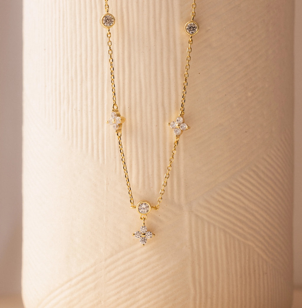 Ivy Diamond Station Necklace Silver 18K Gold Plated