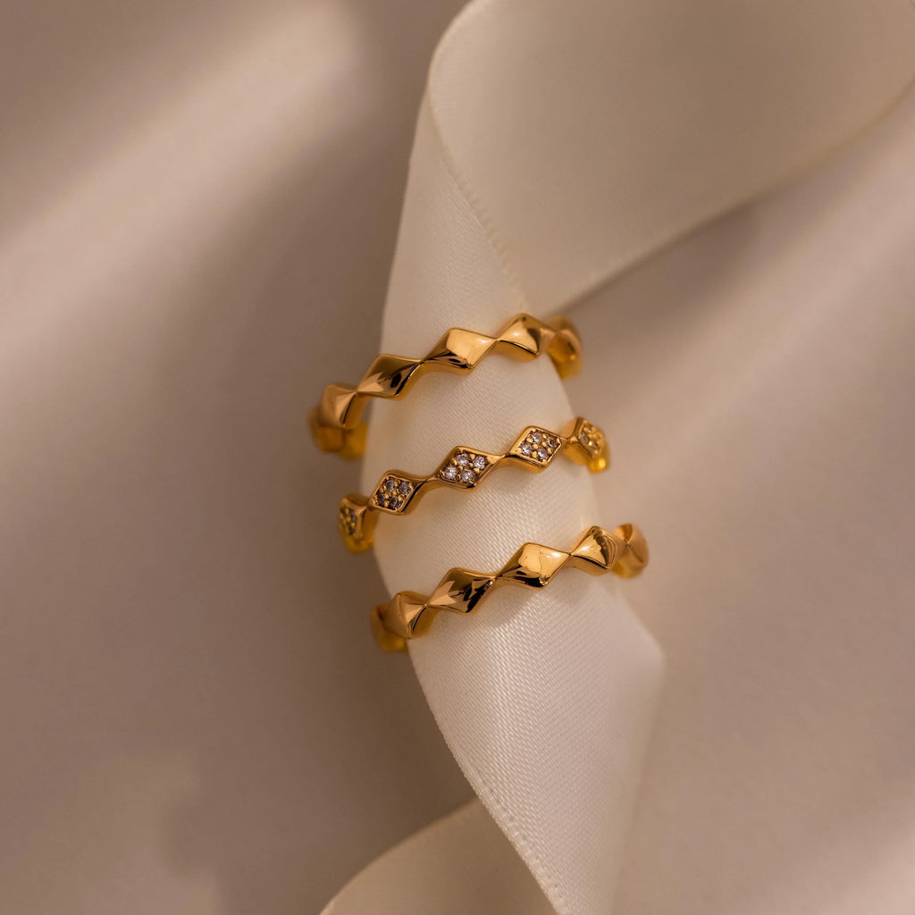 Diamond Wave Eternity Ring Set Silver 18K Gold Plated