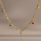Mixed Birthstone Charm Necklace Silver 18K Gold Plated