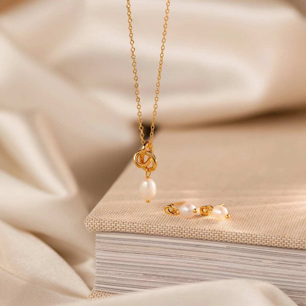 Dainty Knot Pearl Necklace Silver 18K Gold Plated