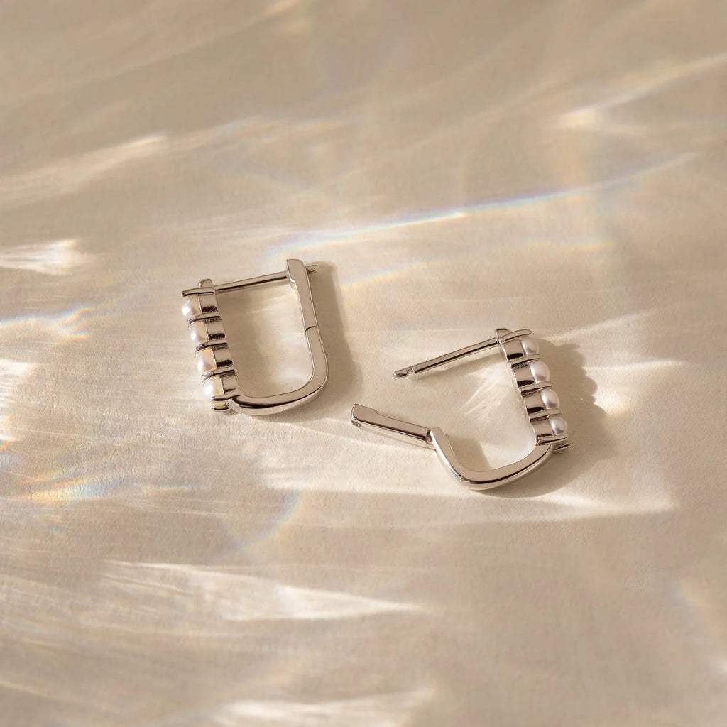 Rayne Pearl Link Earrings Silver 18K Gold Plated